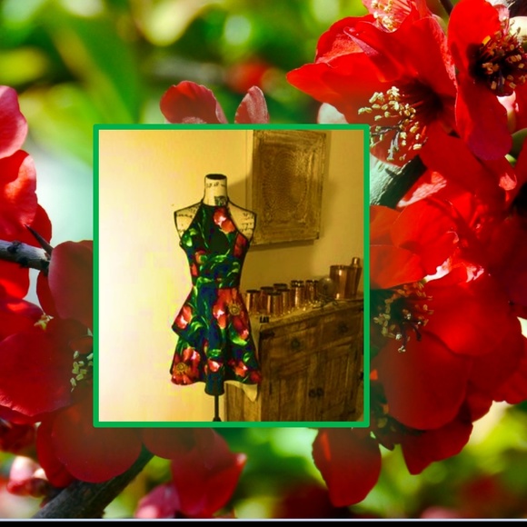 Tropical Floral Papaya Summer Sundress Black & Red - Picture 2 of 7